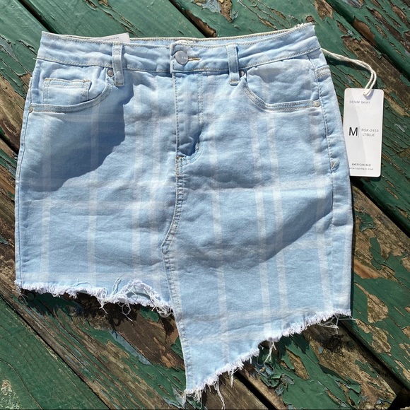 EUC American Bazi Asymmetrical Denim checkered Skirt. Size M. **NOT NEW** - Picture 1 of 5